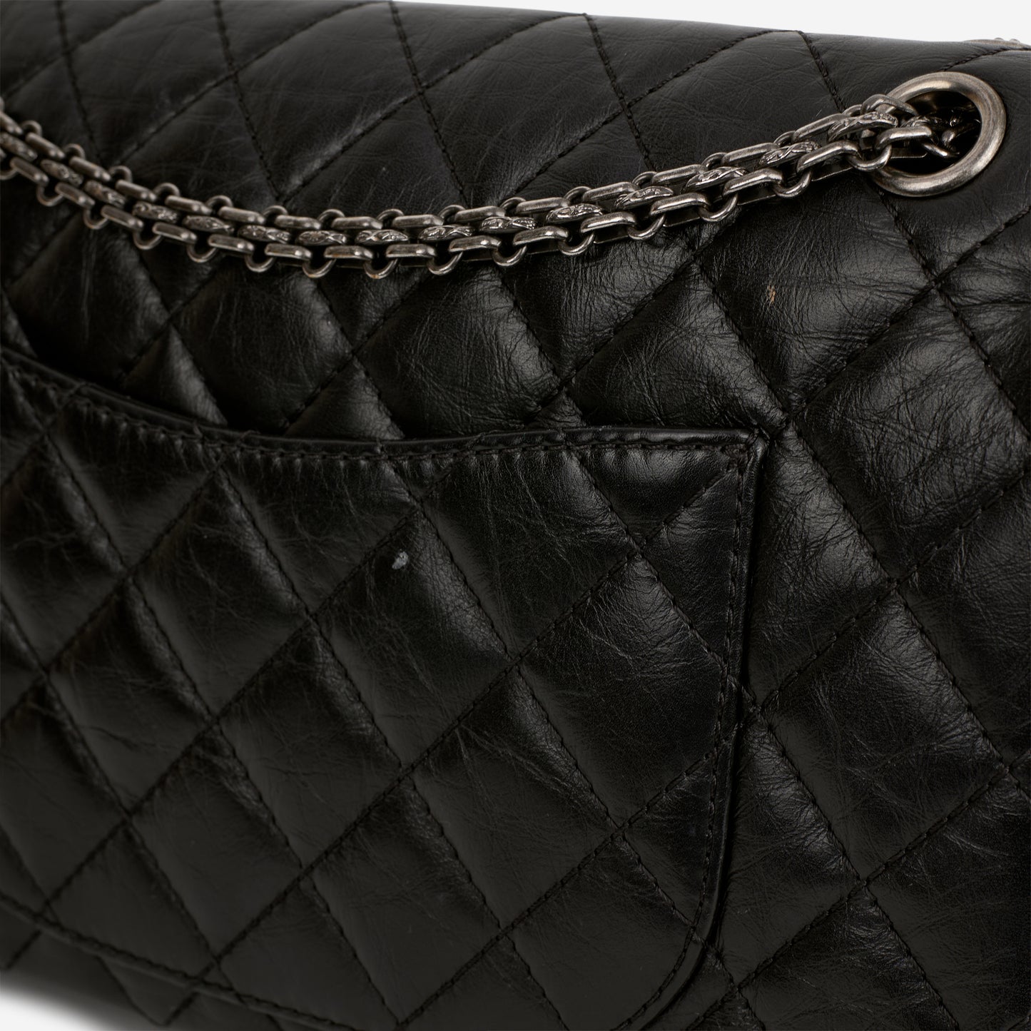 Chanel 2.55 Reissue 224 - Black Crumpled Calfskin | Silver Hardware - Bagista