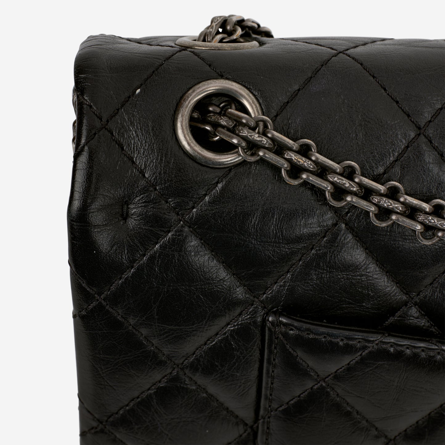 Chanel 2.55 Reissue 224 - Black Crumpled Calfskin | Silver Hardware - Bagista
