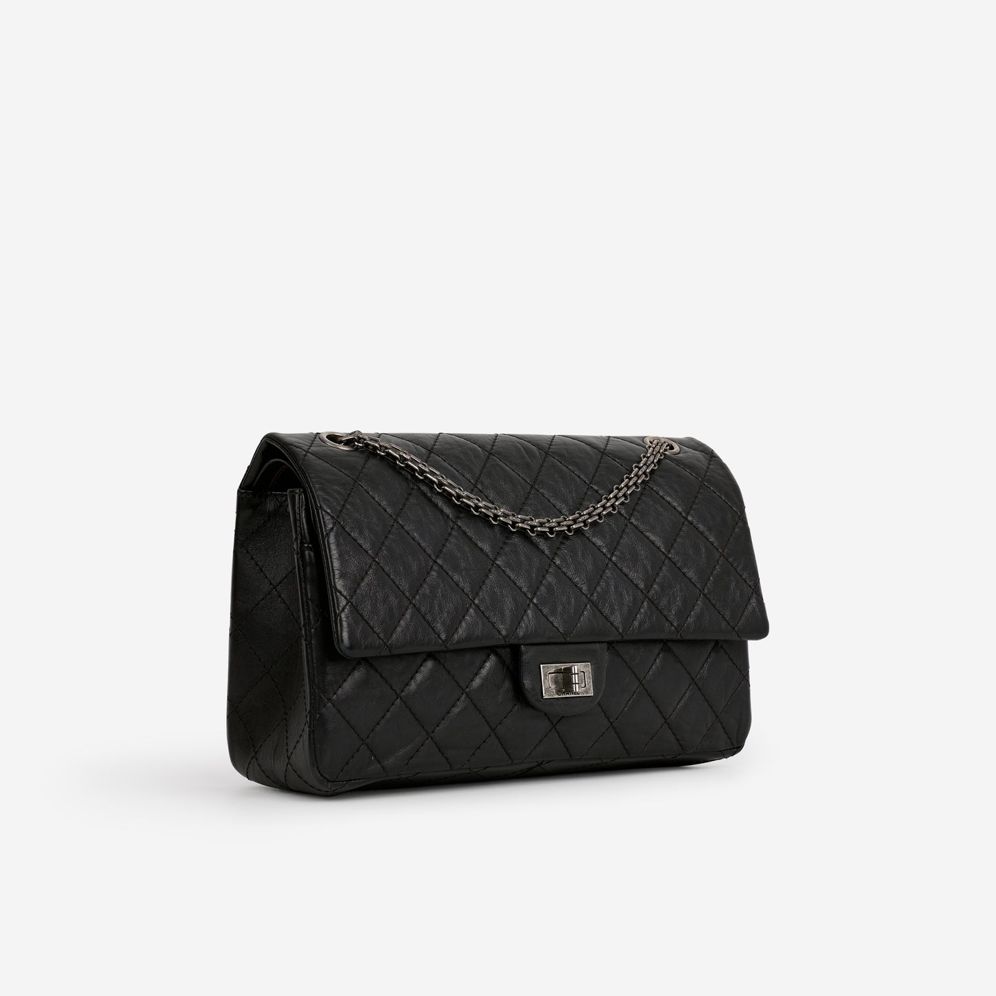 Chanel 2.55 Reissue 224 - Black Crumpled Calfskin | Silver Hardware - Bagista