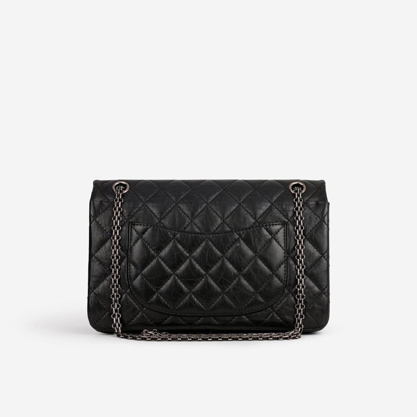 Chanel 2.55 Reissue 224 - Black Crumpled Calfskin | Silver Hardware - Bagista