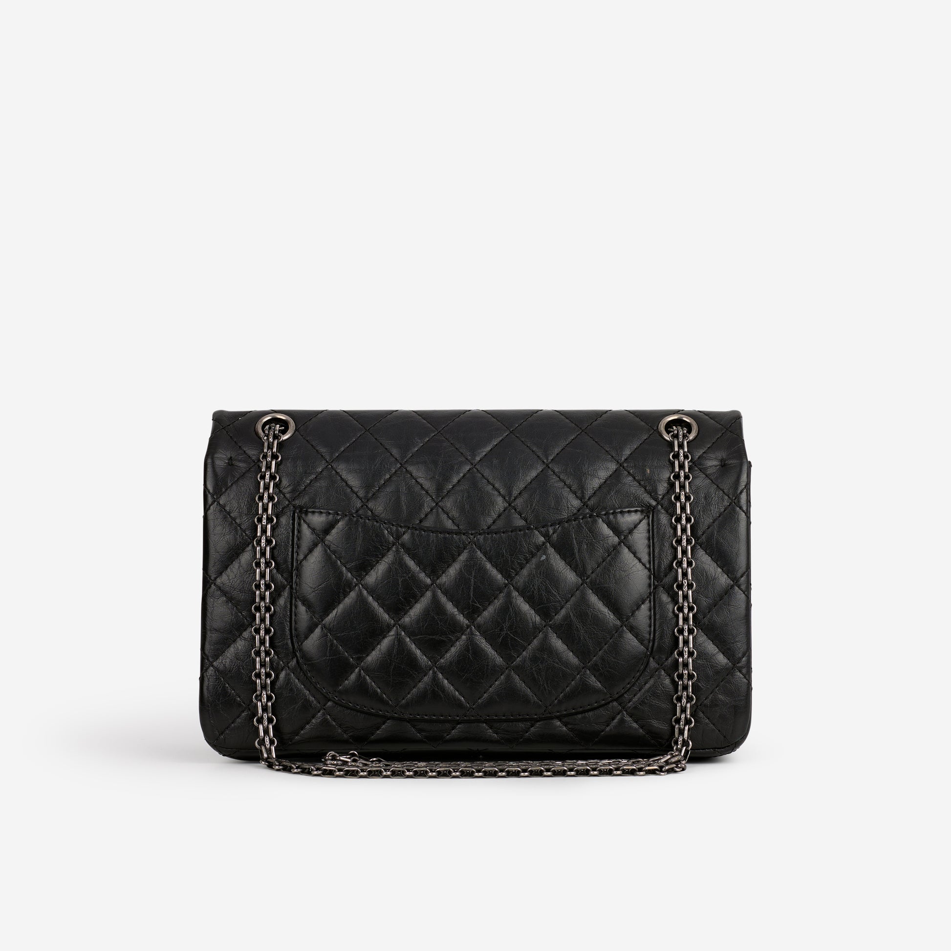 Chanel 2.55 Reissue 224 - Black Crumpled Calfskin | Silver Hardware - Bagista