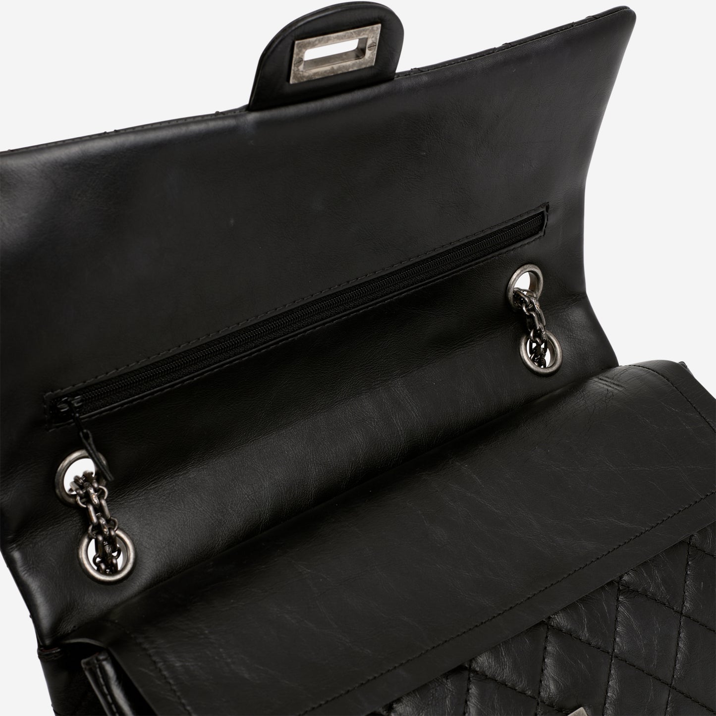 Chanel 2.55 Reissue 224 - Black Crumpled Calfskin | Silver Hardware - Bagista