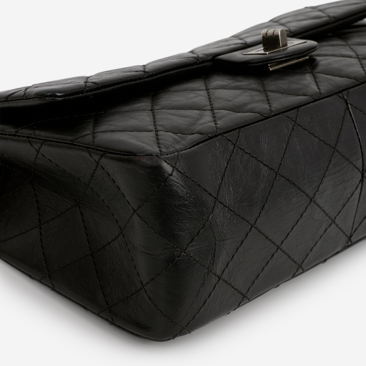 Chanel 2.55 Reissue 224 - Black Crumpled Calfskin | Silver Hardware - Bagista