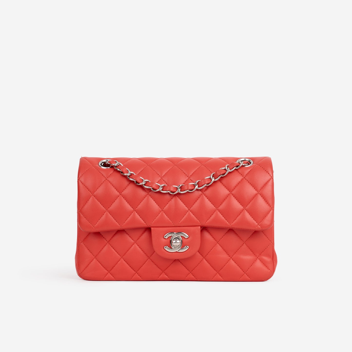 Chanel Small Classic Flap - Red Lambskin | Silver Hardware - Bagista