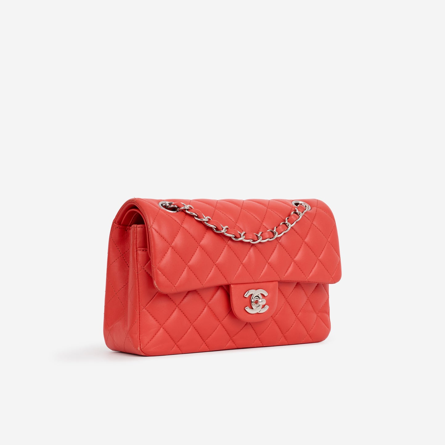 Chanel Small Classic Flap - Red Lambskin | Silver Hardware - Bagista