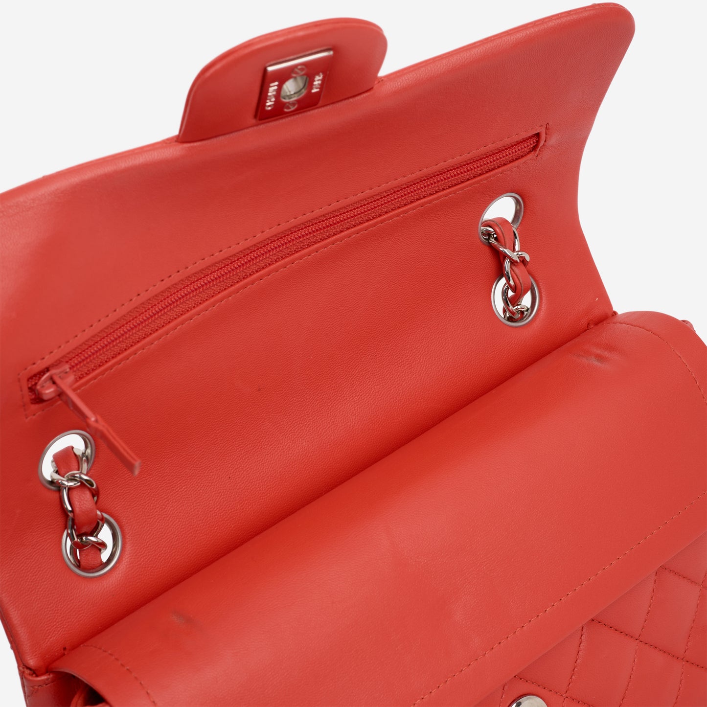 Chanel Small Classic Flap - Red Lambskin | Silver Hardware - Bagista