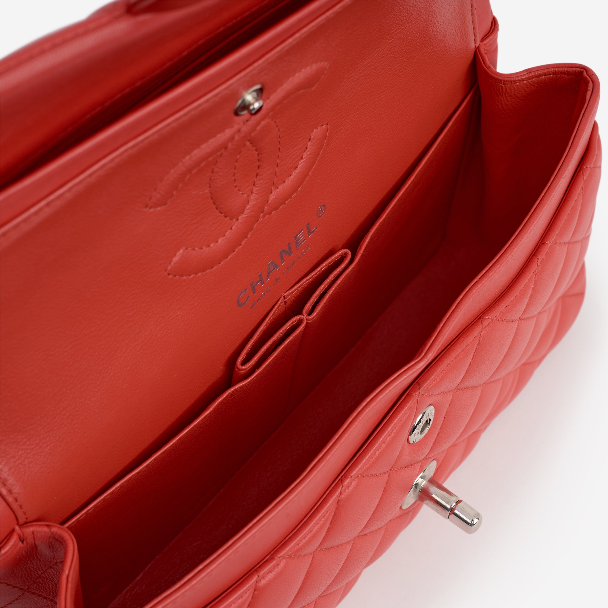 Chanel Small Classic Flap - Red Lambskin | Silver Hardware - Bagista