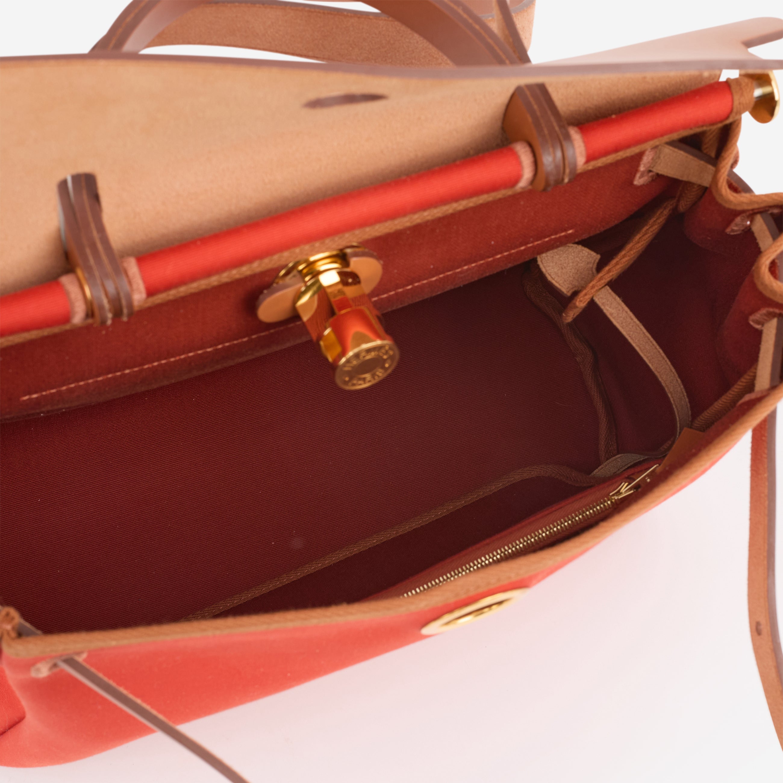 Hermès Herbag 31 Orange Mecano Cuivre Canvas Fauve Hunter Gold