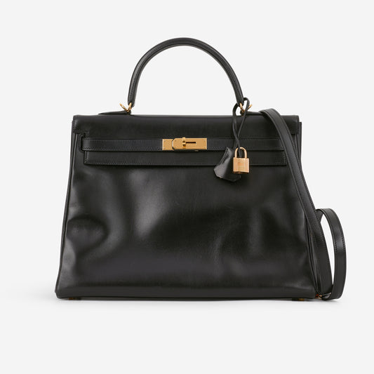Hermès Vintage Kelly 35 - Black Box Calf Retourne | Gold Hardware