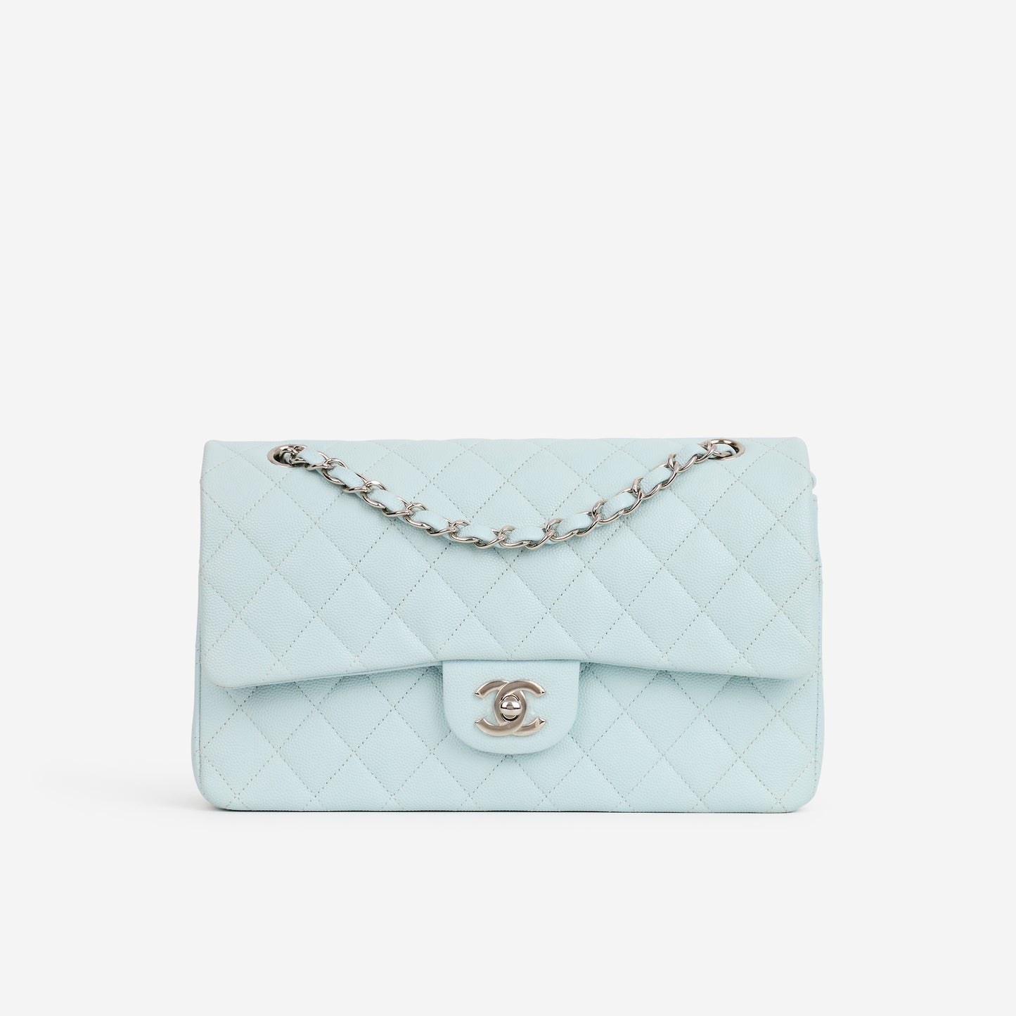 Chanel Medium Classic Flap - Light Blue Caviar | Silver Hardware - Bagista