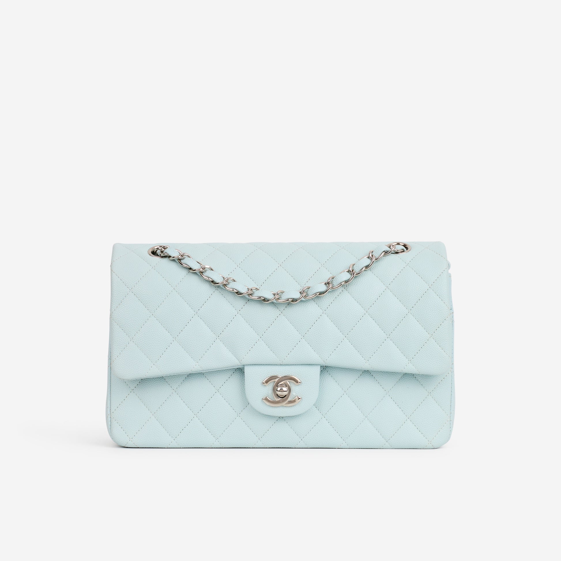 Chanel Medium Classic Flap - Light Blue Caviar | Silver Hardware - Bagista