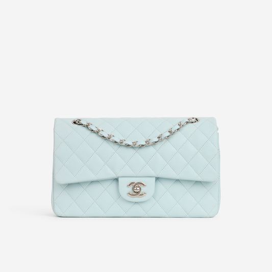 Chanel Medium Classic Flap - Light Blue Caviar | Silver Hardware - Bagista