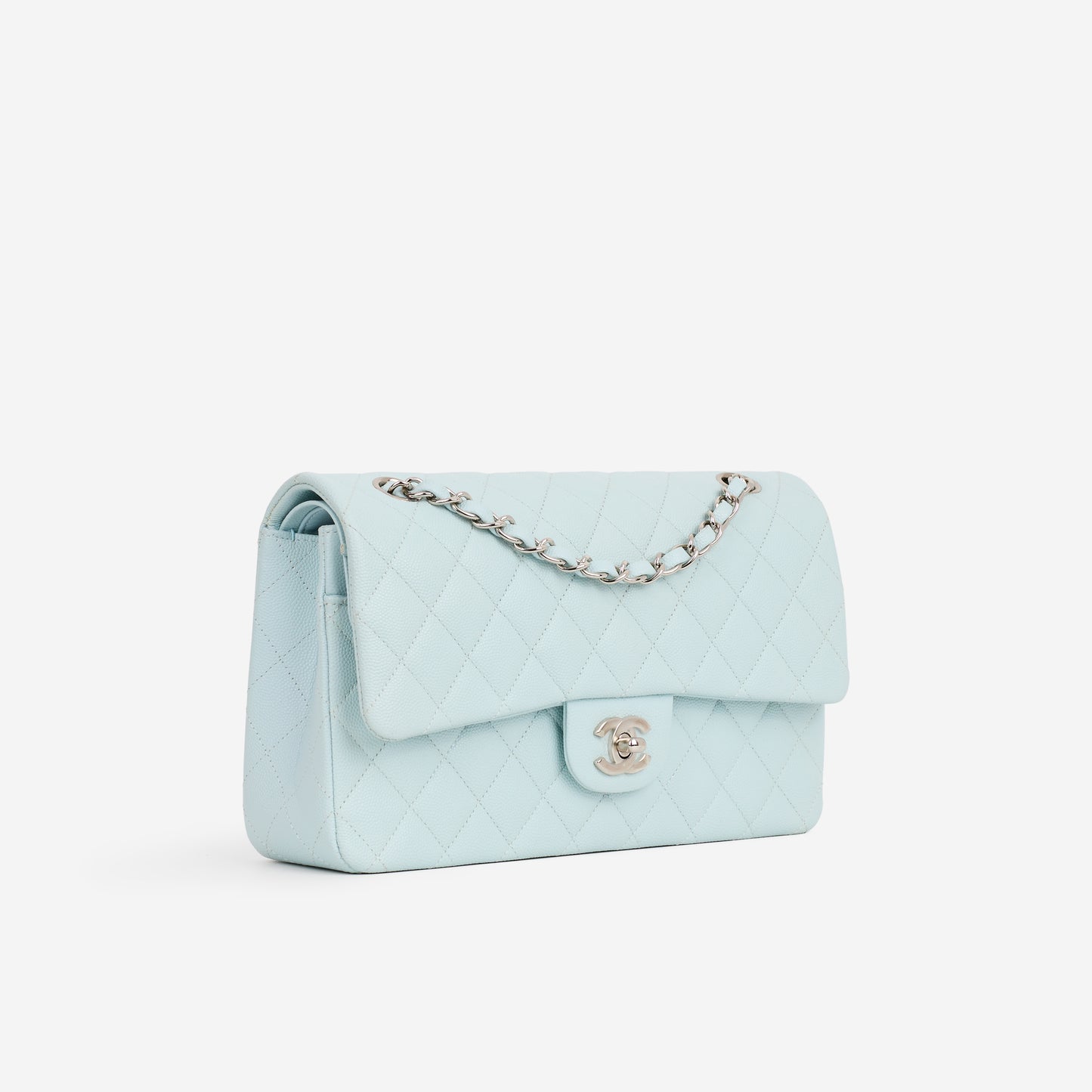Chanel Medium Classic Flap - Light Blue Caviar | Silver Hardware - Bagista
