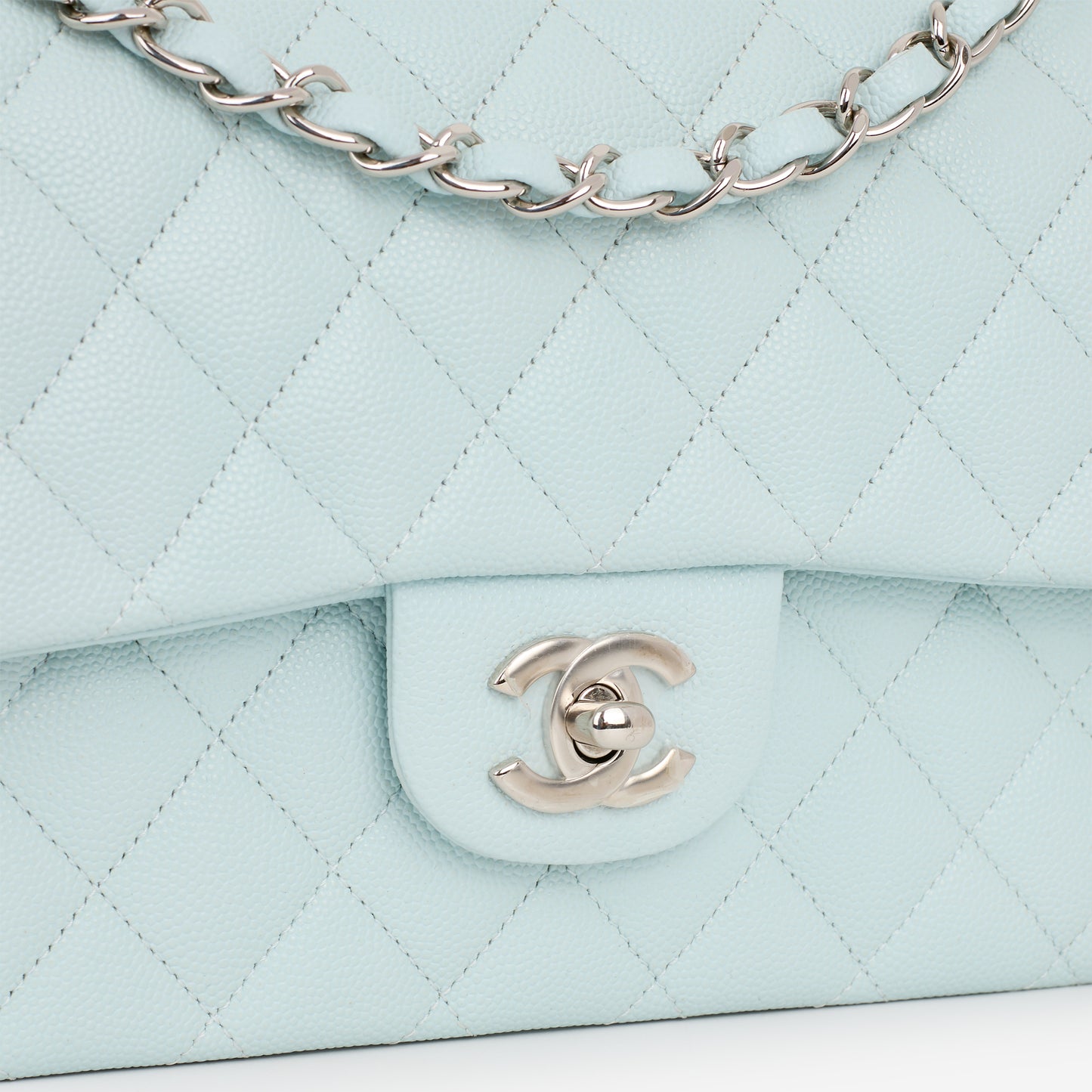 Chanel Medium Classic Flap - Light Blue Caviar | Silver Hardware - Bagista