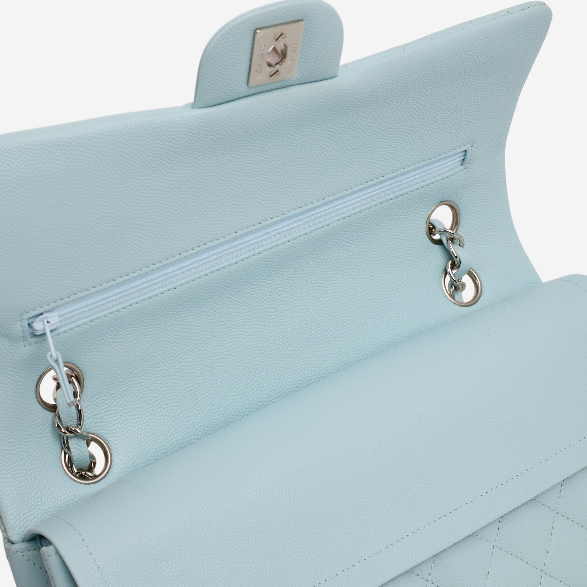 Chanel Medium Classic Flap - Light Blue Caviar | Silver Hardware - Bagista