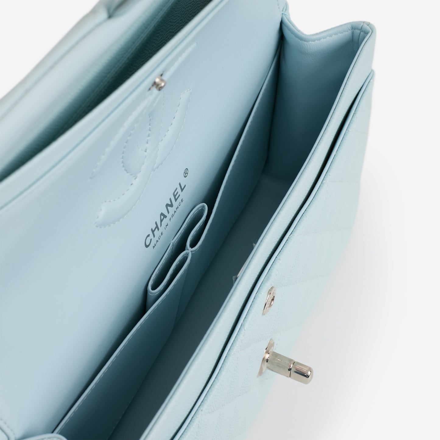 Chanel Medium Classic Flap - Light Blue Caviar | Silver Hardware - Bagista