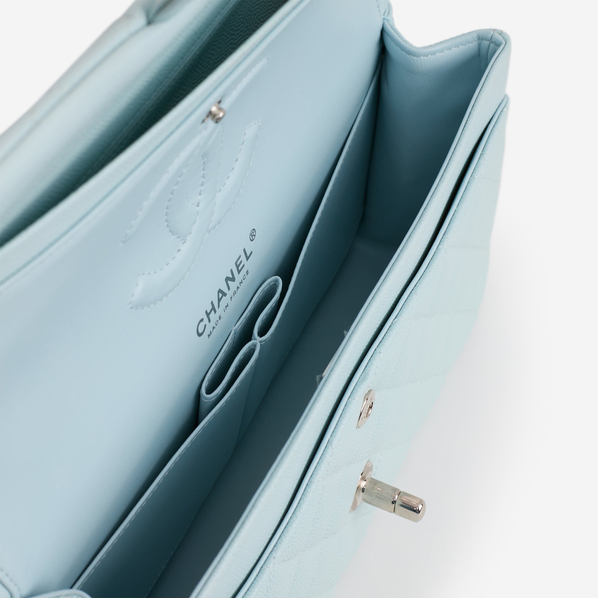 Chanel Medium Classic Flap - Light Blue Caviar | Silver Hardware - Bagista
