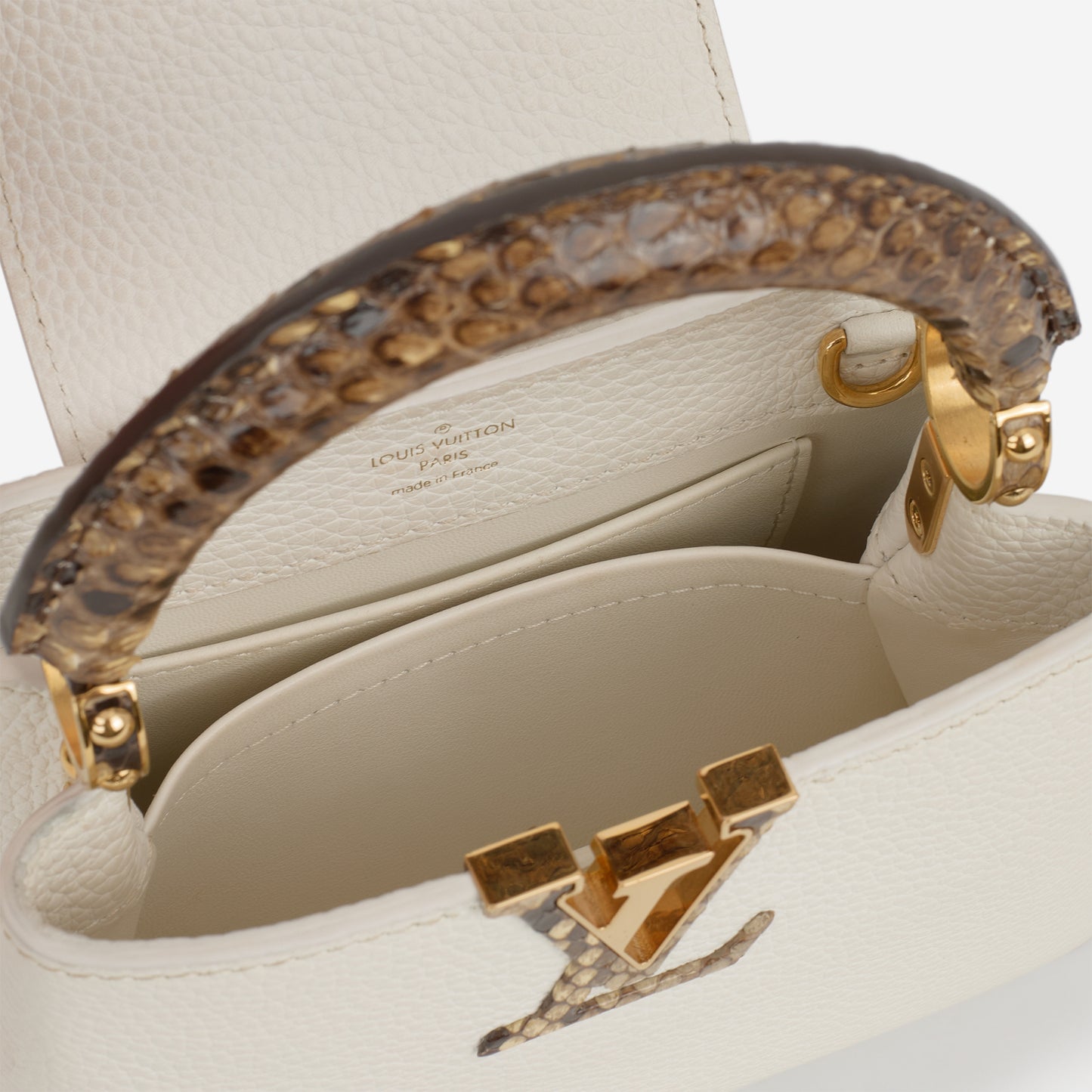 Louis Vuitton Mini Capucines - White Taurillon / Python Handle | Gold Hardware