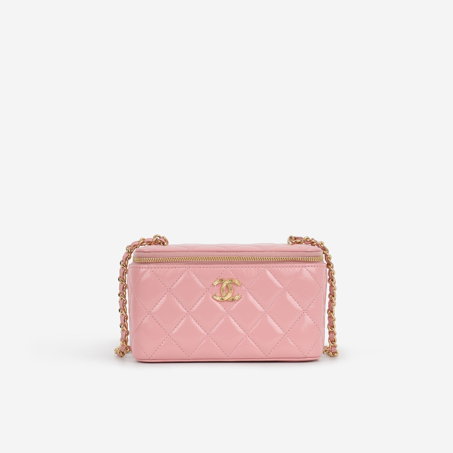 Chanel Small Vanity on Chain - Pink Shiny Calfskin | Gold Hardware