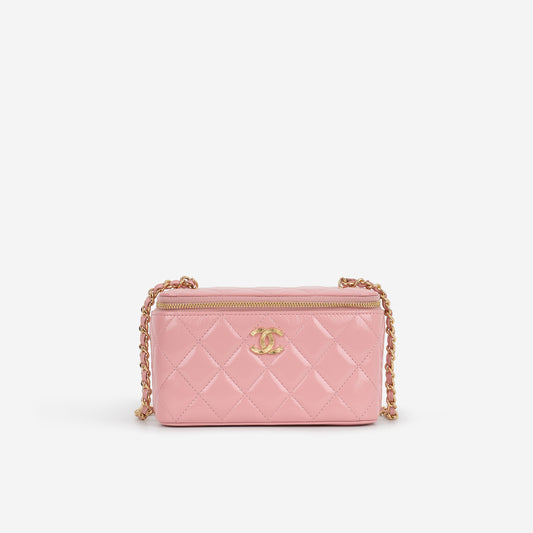 Chanel Small Vanity on Chain - Pink Shiny Calfskin | Gold Hardware