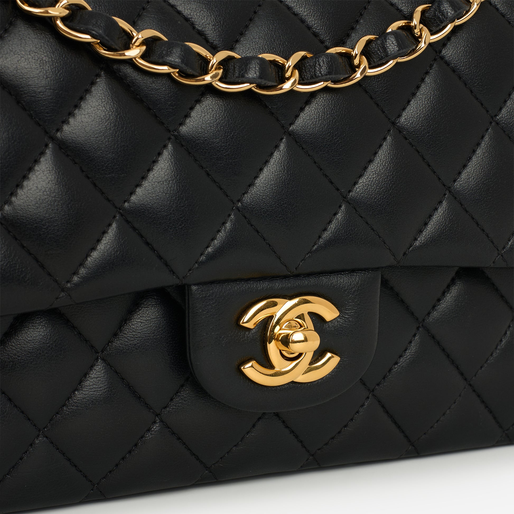 Chanel Medium Classic Flap - Black Lambskin | Gold Hardware - Bagista