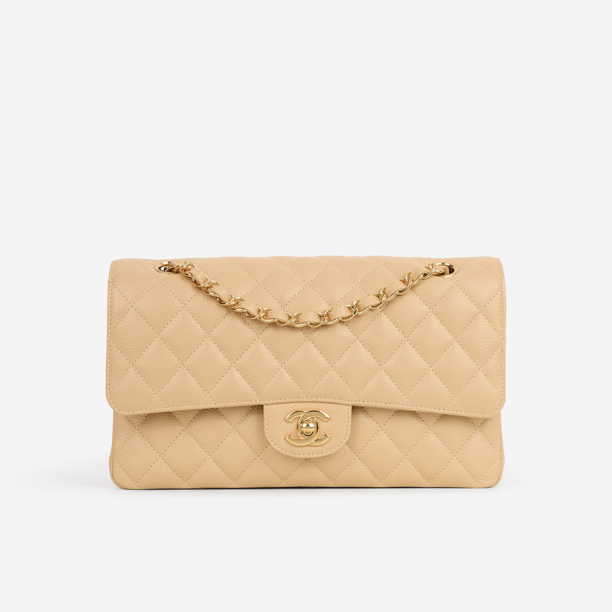Chanel Medium Classic Flap - Beige Clair Caviar | Gold Hardware - Bagista