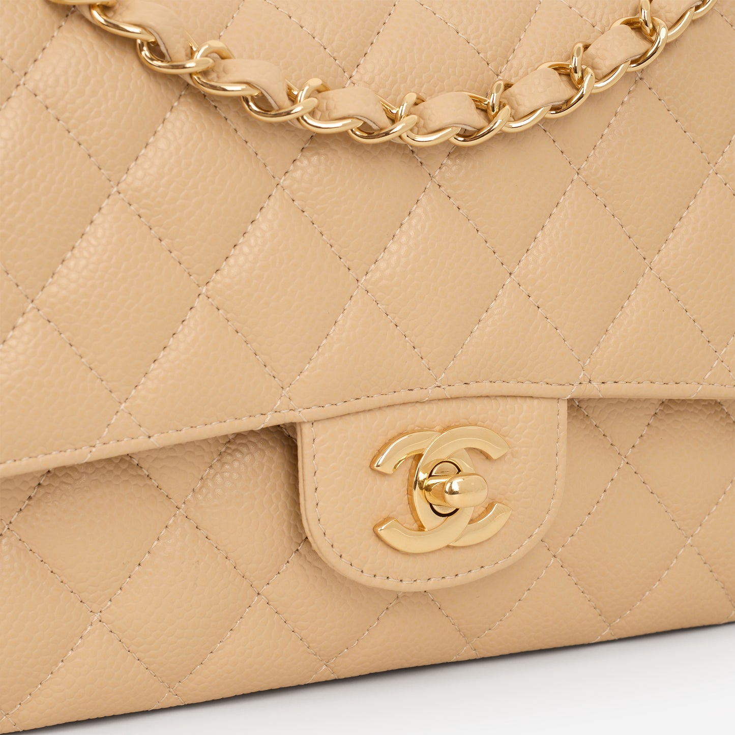 Chanel Medium Classic Flap - Beige Clair Caviar | Gold Hardware - Bagista