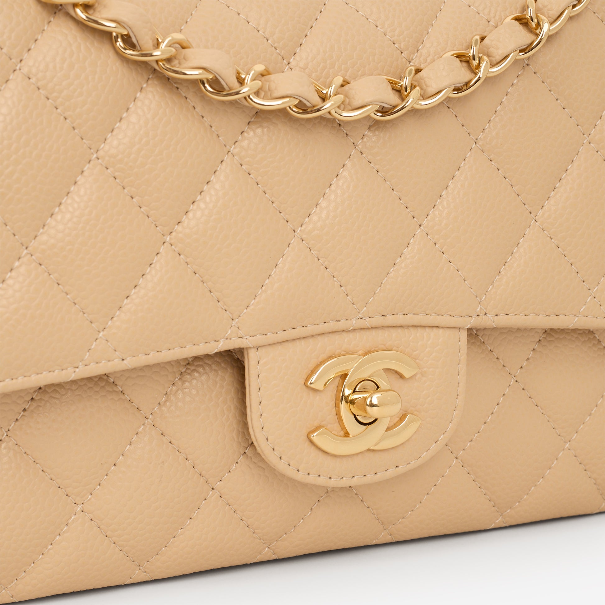 Chanel Medium Classic Flap - Beige Clair Caviar | Gold Hardware - Bagista