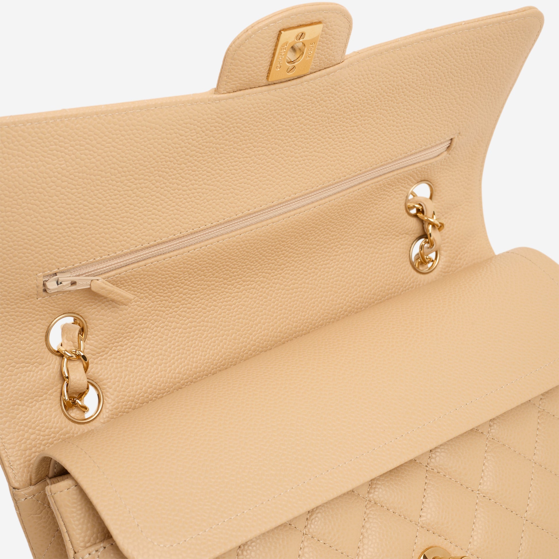 Chanel Medium Classic Flap - Beige Clair Caviar | Gold Hardware - Bagista