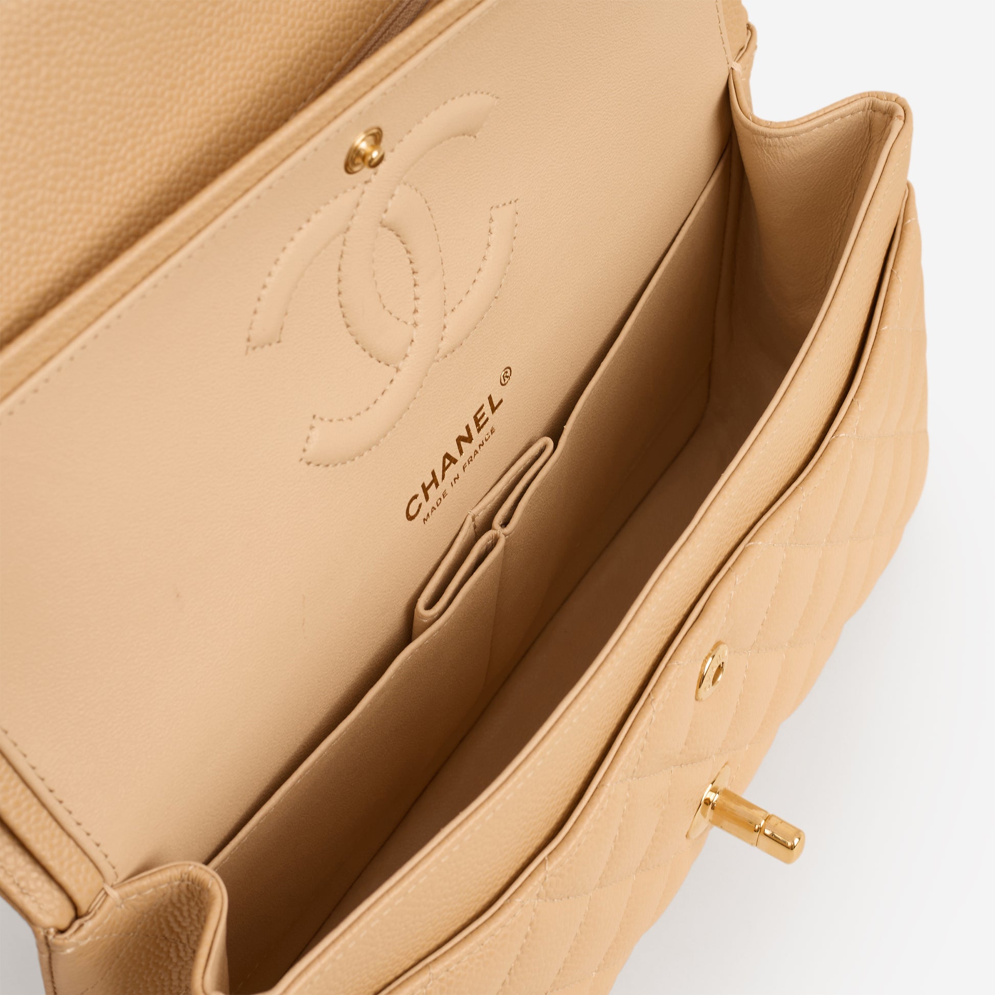 Chanel Medium Classic Flap - Beige Clair Caviar | Gold Hardware - Bagista