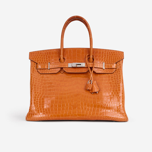 Hermès Birkin 35 - Orange Crocodile Porosus Lisse | Palladium Hardware