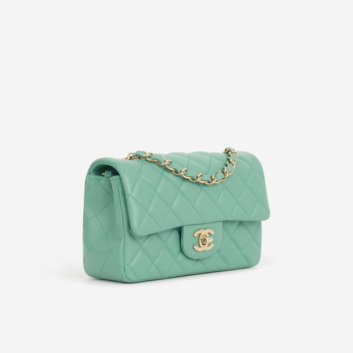 Chanel Mini Rectangular - Green Lambskin | Champagne Gold Hardware - Bagista