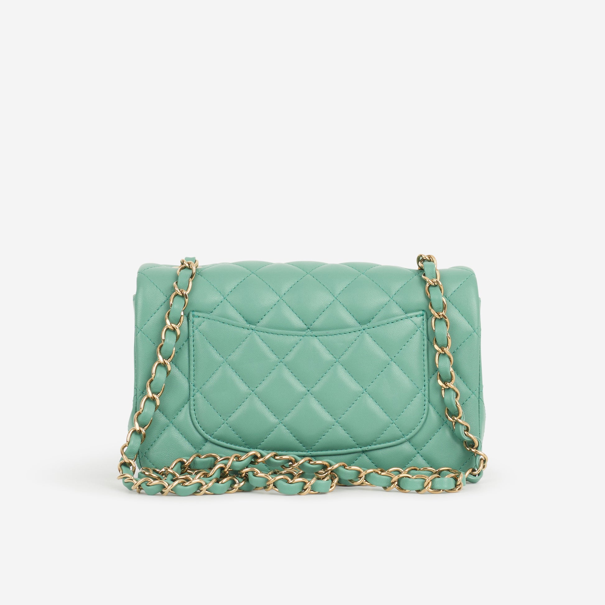 Chanel Mini Rectangular - Green Lambskin | Champagne Gold Hardware - Bagista
