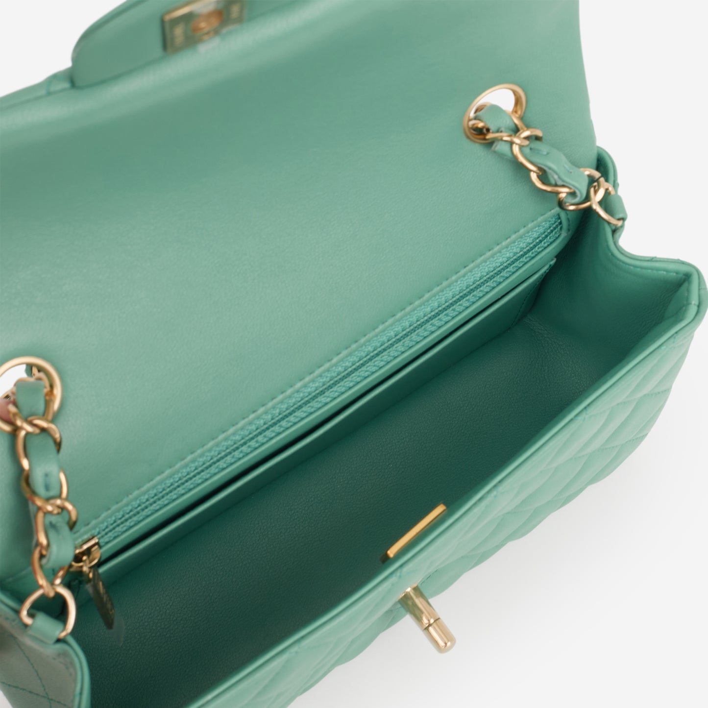 Chanel Mini Rectangular - Green Lambskin | Champagne Gold Hardware - Bagista