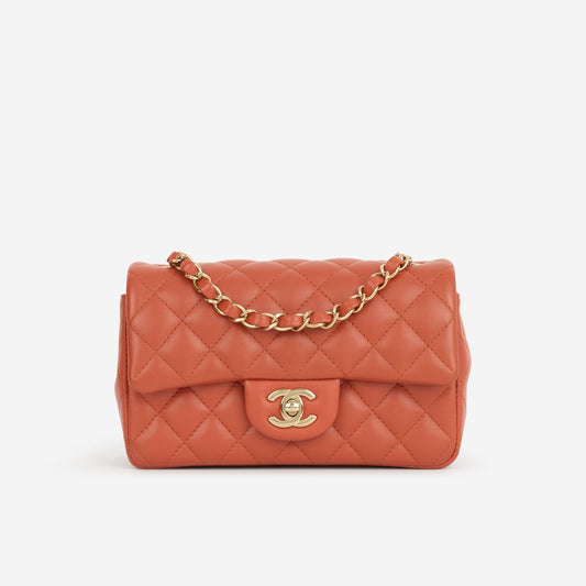 Chanel Mini Rectangular Brick Red Lambskin | Champagne Gold Hardware - Bagista