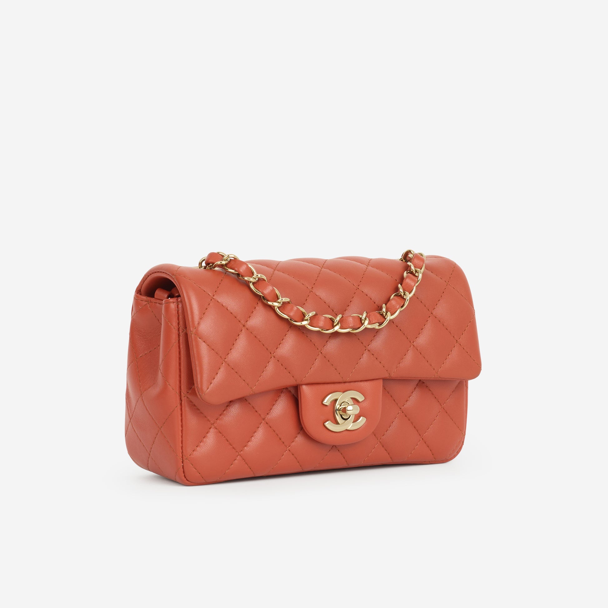 Chanel Mini Rectangular Brick Red Lambskin | Champagne Gold Hardware - Bagista
