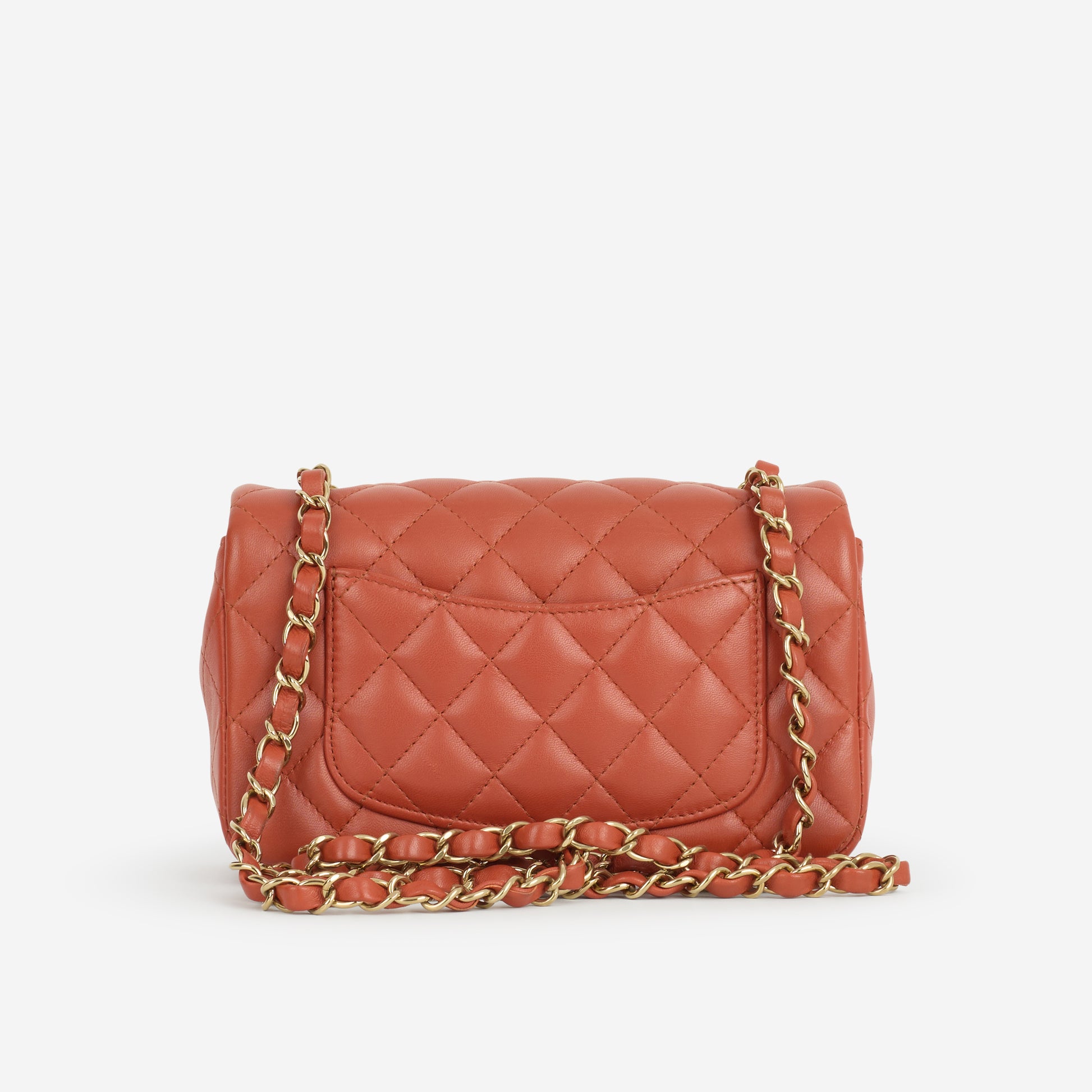 Chanel Mini Rectangular Brick Red Lambskin | Champagne Gold Hardware - Bagista