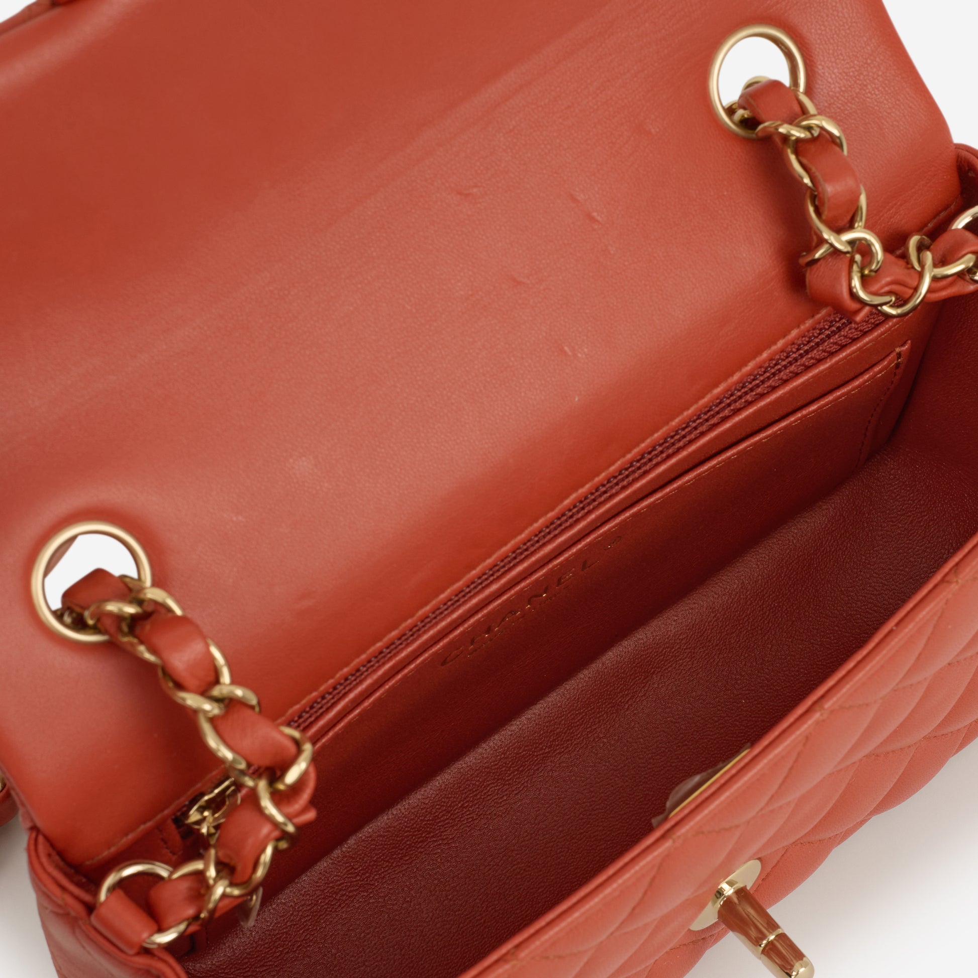Chanel Mini Rectangular Brick Red Lambskin | Champagne Gold Hardware - Bagista