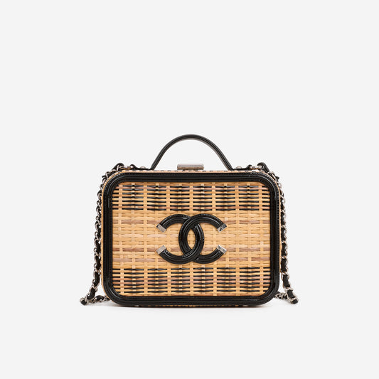 Chanel Medium Filigree CC Vanity Case - Beige/Black Patent  | Silver Hardware