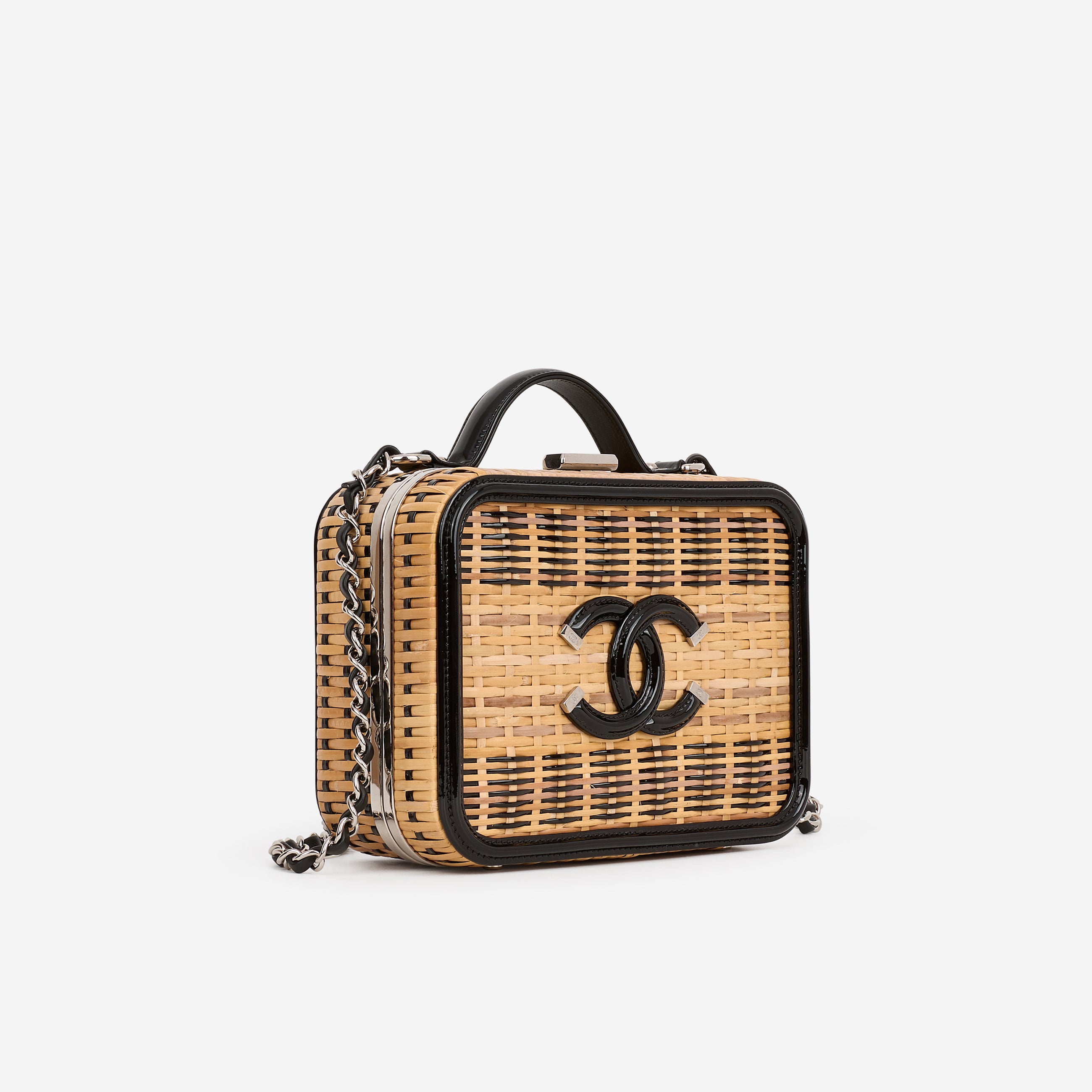 Chanel Filigree CC Vanity Case Natural Wicker Silver Hardware