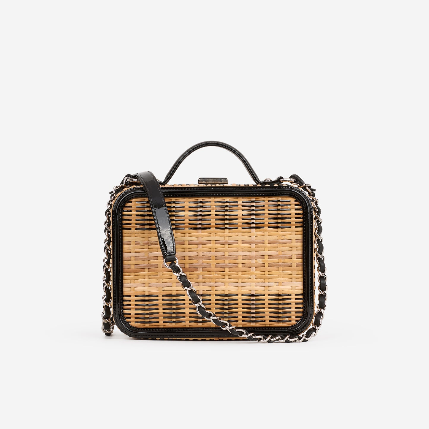 Chanel Medium Filigree CC Vanity Case - Beige/Black Patent  | Silver Hardware