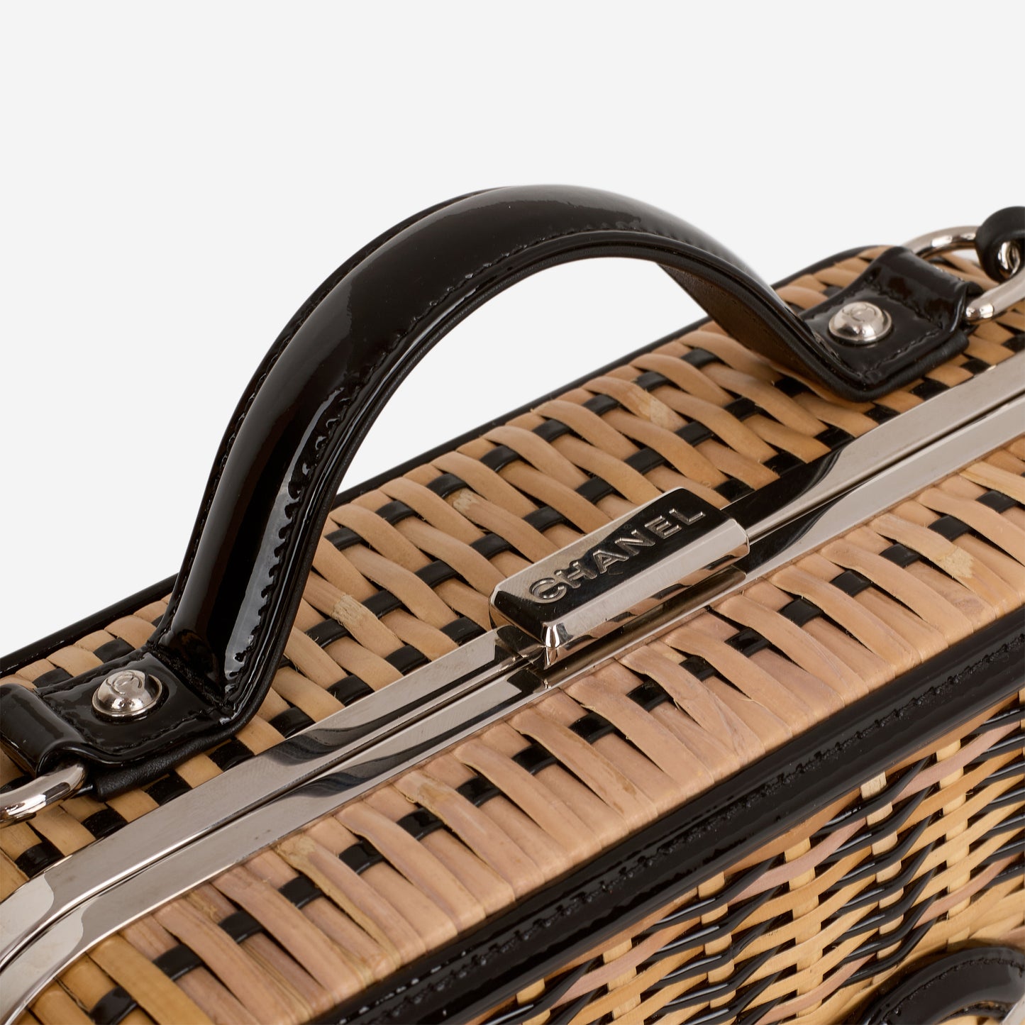 Chanel Medium Filigree CC Vanity Case - Beige/Black Patent  | Silver Hardware