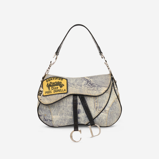 Dior Vintage "Miss Diorella" Saddle Bag - Denim Printed Canvas | Silver Hardware