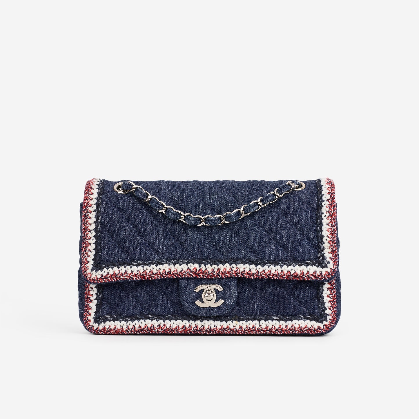 Chanel Frame Flap - Blue Denim / Braided Tweed | Silver Hardware