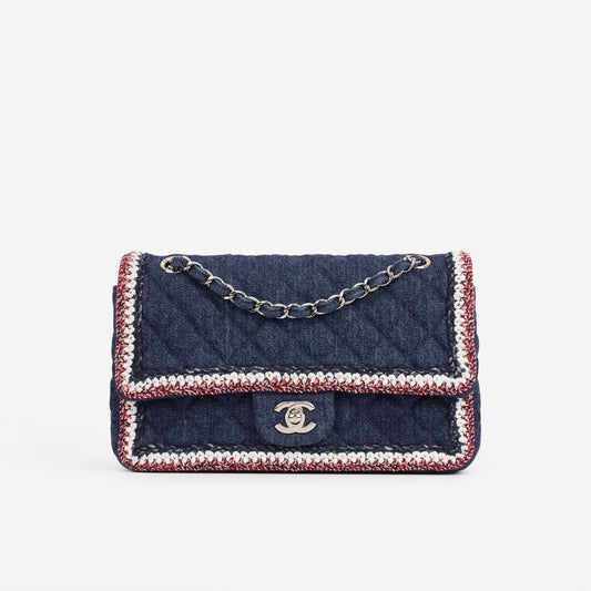 Chanel Frame Flap - Blue Denim / Braided Tweed | Silver Hardware