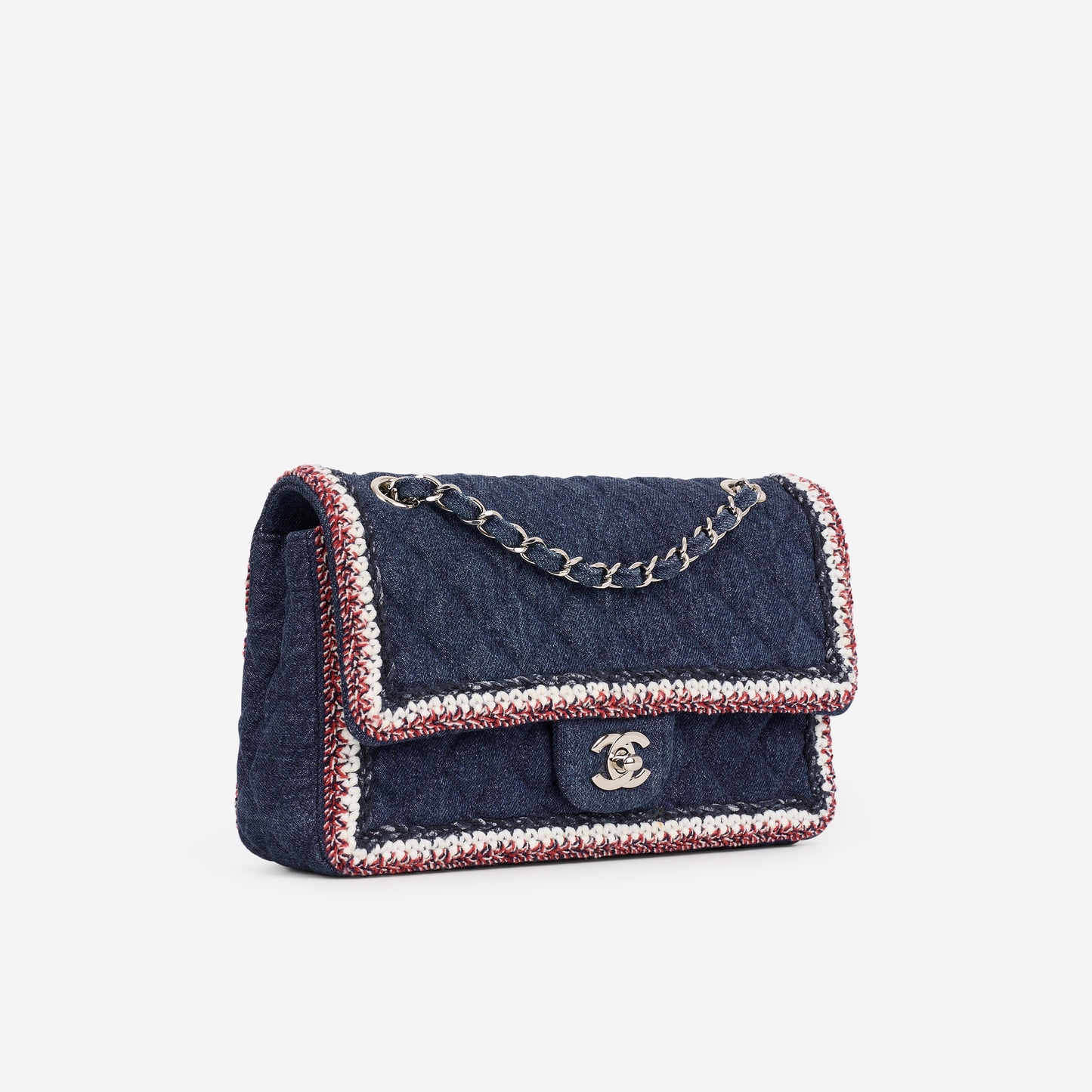 Chanel Frame Flap - Blue Denim / Braided Tweed | Silver Hardware