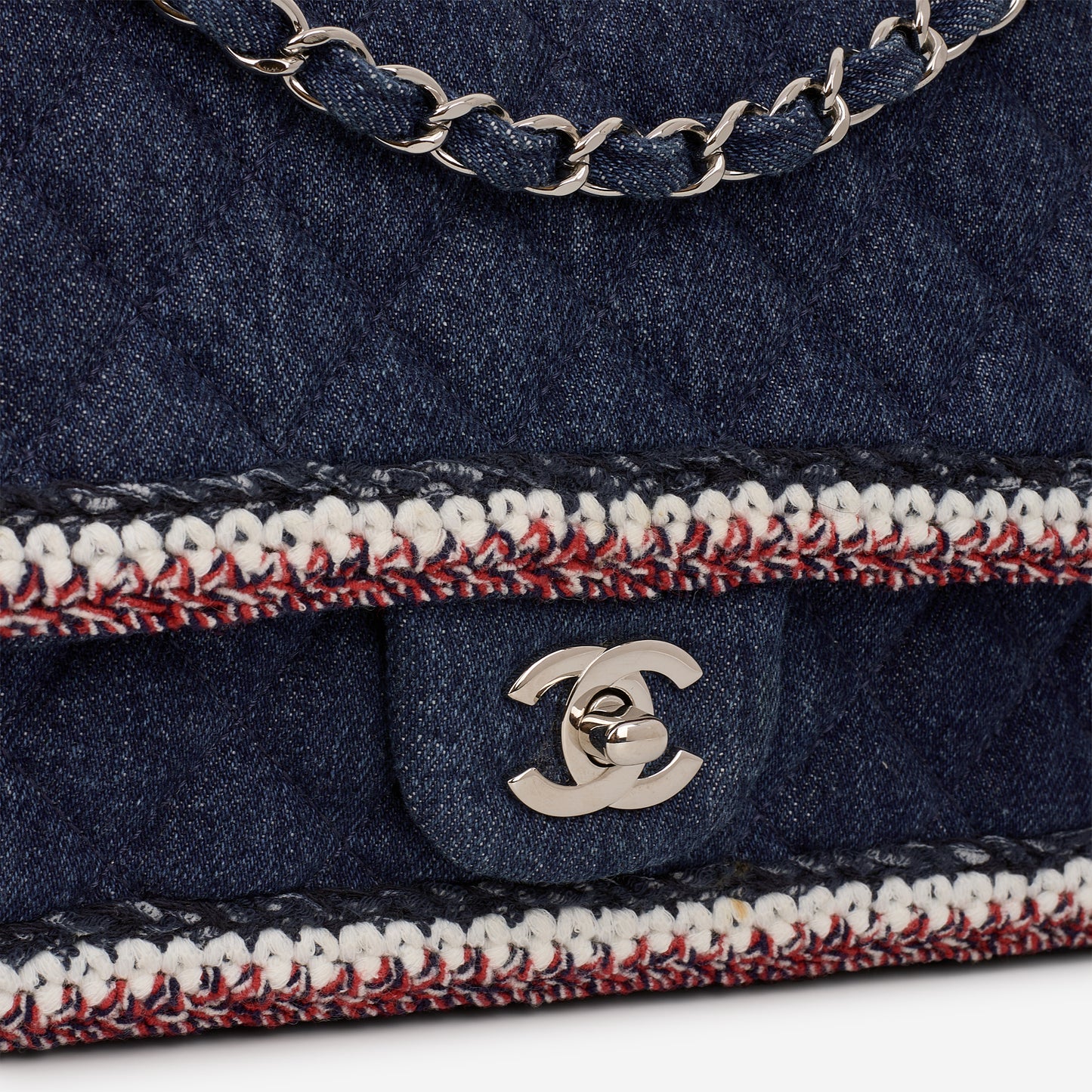 Chanel Frame Flap - Blue Denim / Braided Tweed | Silver Hardware