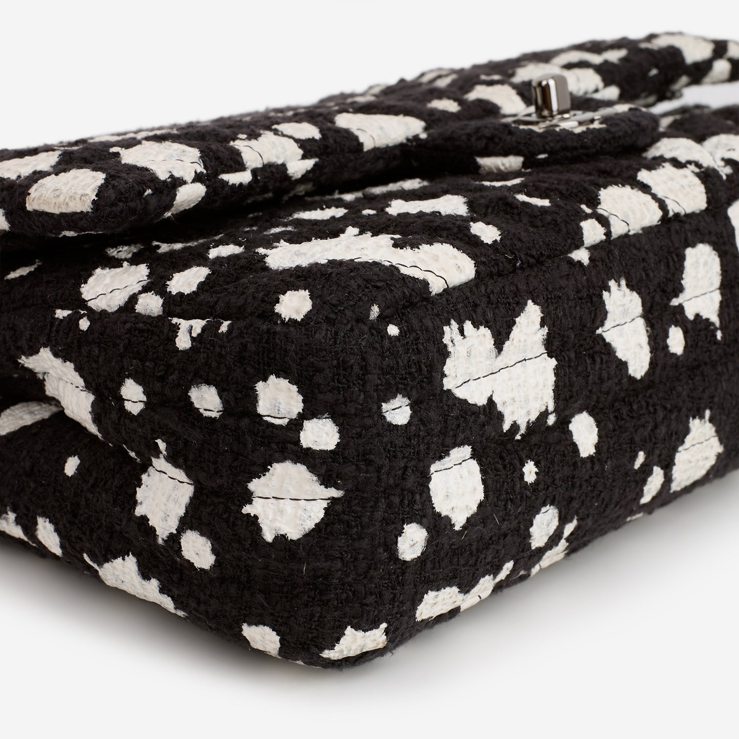 Chanel Medium Classic Flap Bag - Black / White Splatter Tweed | Silver Hardware