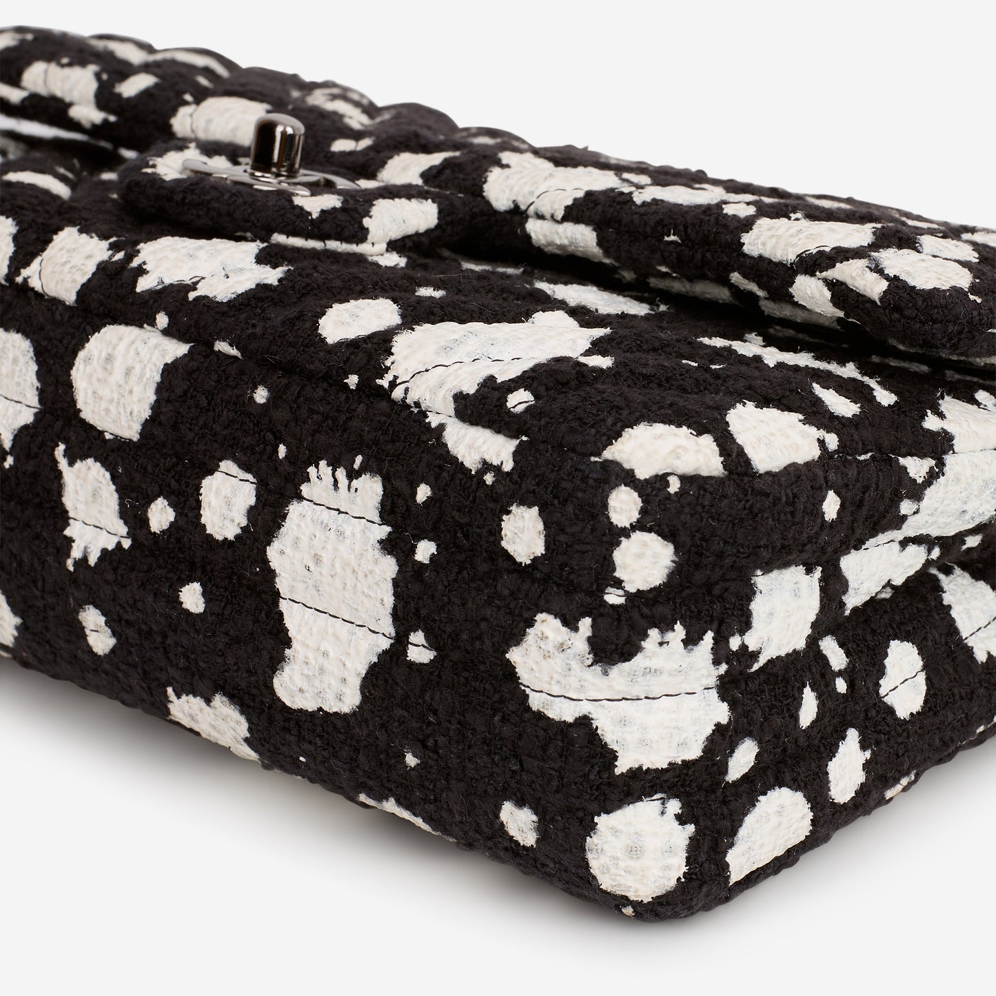 Chanel Medium Classic Flap Bag - Black / White Splatter Tweed | Silver Hardware