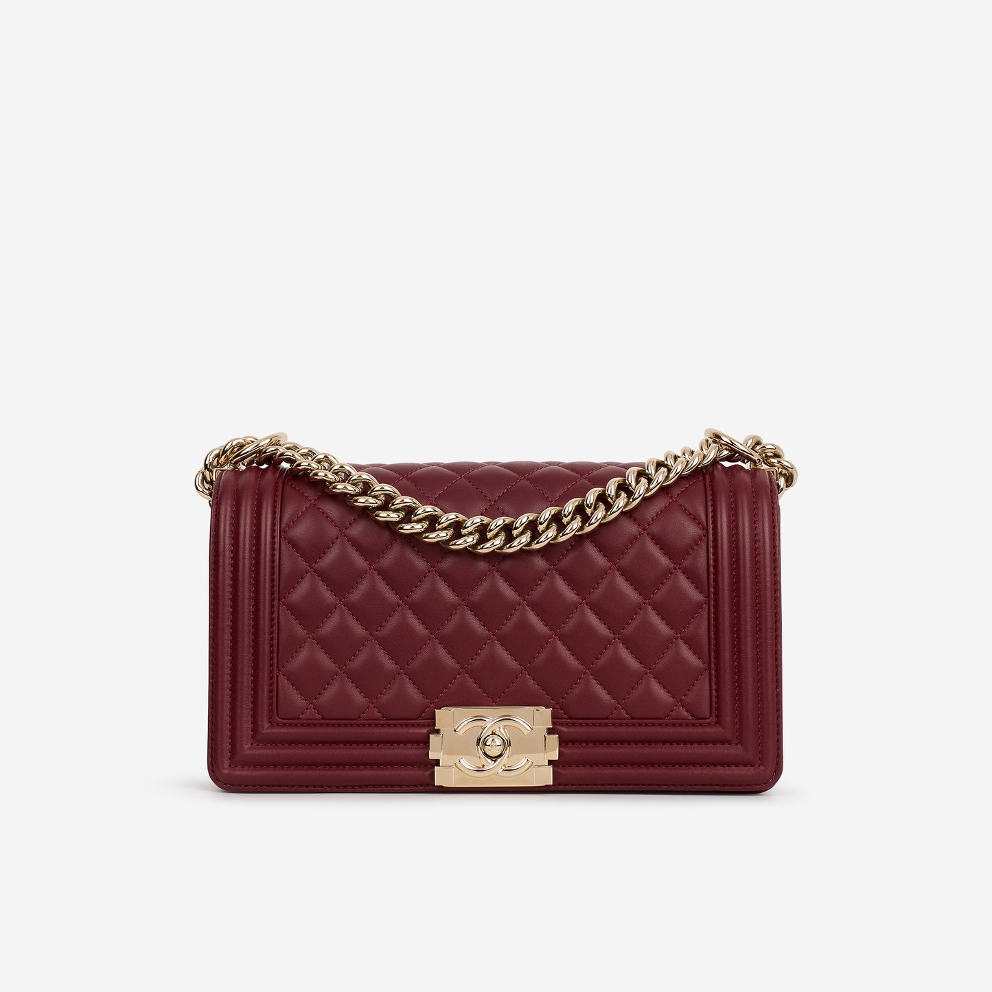 Chanel Old Medium Boy Bag - Burgundy Lambskin | Champagne Gold Hardware